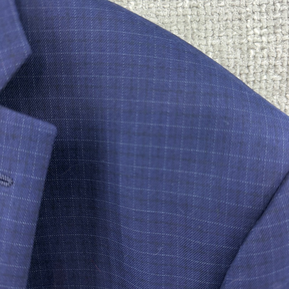 TALLIA Mens 46L Navy Blue Grid Pattern Blazer Poly Blend Stretch Jacket 2 Button - Picture 5 of 14